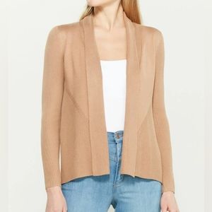 Premise Studio Tan Camel Collared Ribbed Panels Open Cardigan Boho Office XL